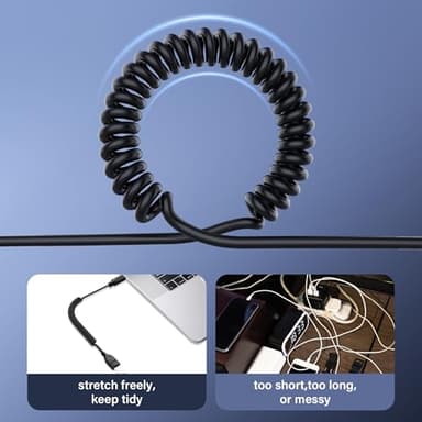 SinLoon USB Type C Coiled Cable 5Gbps Retractable 90 Degree USB3.0 Female to USB C Male Charging Cable and Data Transfer for Phone, Tablet, Other USB C Devices (F/L) - Image 2