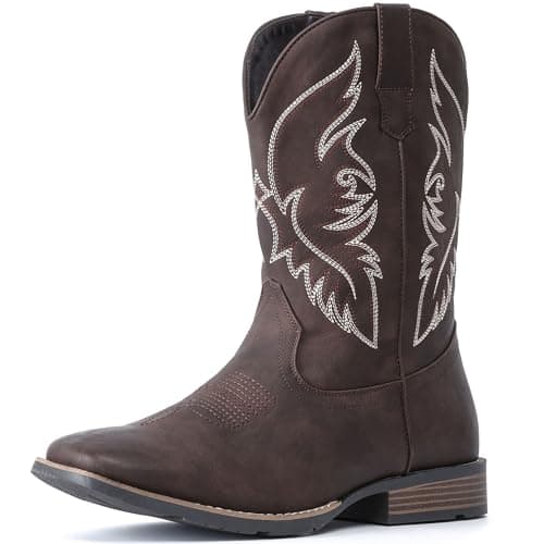 IUV Cowboy Boots For Men Square Toe Western Boot Durable Retro Classic Embroidered Pull On Boot Slip Resistant Country Boots - Image 1