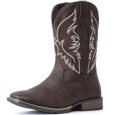 IUV Cowboy Boots For Men Square Toe Western Boot Durable Retro Classic Embroidered Pull On Boot Slip Resistant Country Boots - Image 1