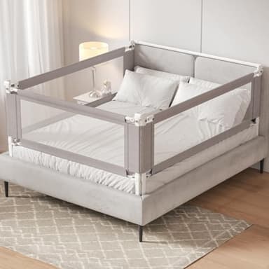 PurePapoose 3-Pack King Size Bed Rail for Toddlers - Height Adjustable Baby Bed Rail Guard with Headboard Rod,Safety Bed Rails for King Size Bed with Child Lock(2 Sides 78.7" + 1 Side 74.8") - Image 1