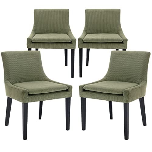 COLAMY Modern Dining Chairs Set of 4, Upholstered Corduroy Accent Side Chairs with Mid Back and Wood Legs for Living Room/Dining Room- Light Green - Image 1