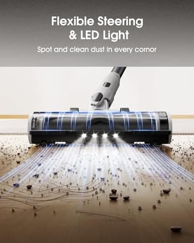 Klarpul Cordless Vacuum Cleaner, 580W 48KPA 65Mins Runtime Fast Charging Vacuum Cleaner, Self-Standing LED Light Touch Screen Stick Vacuum for Home Light Weight,for Pet Hair/Carpet/Floor, White - Image 5