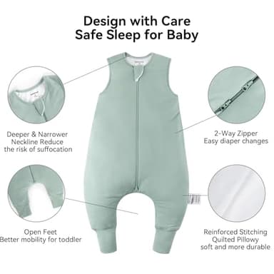 BubblePanda Rayon Made From Bamboo Toddler Sleep Sack with Feet 24-36 Months 2.5 Tog Winter Ultra Soft Warm Baby Sleep Bag Walker 2t-3t Quilted Thick Wearable Blanket with Legs 2-Way Zipper - Image 3