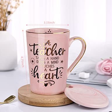 Unique Teacher Appreciation Gifts for Women - Best Teachers Day Mug for Teachers from Student, 14Oz Pink Marble Ceramic Teacher Cup with Gold Print, Birthday Retirement Graduation, Nice Gift Boxed - Image 2