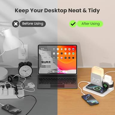 Alarm Clock with Wireless Charger for Bedrooms, 6 in 1 Wireless Charging Station, Magnetic Charger with Night Light Bedside Clock for iPhone 16 15 14 13 12 Pro Max, Apple Watch - Image 5