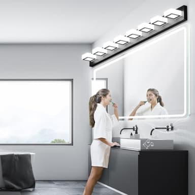 Ralbay 52inch Black Vanity Lights 8 Lights Dimmable 5 Color Temperature Acrylic Modern LED Bathroom Vanity Lighting Fixtures Matte Black - Image 6