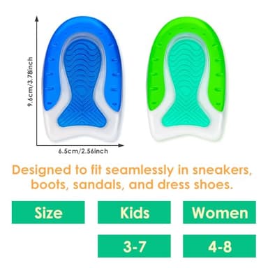 Beautulip Kid’s Heel Cups - Soft Silicone Heel Inserts for Pain Relief and Comfort, Fits Shoes Size 3-7, Ideal for Plantar Fasciitis and Growing Feet (Green, 1 Pair Kid's Size 3-7 / Women 4-8) - Image 4
