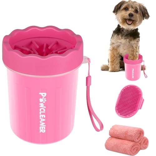 Comotech Portable Pet Foot Washer with Silicone Brush, 3 Absorbent Towels for Small Dogs (Pink) - Image 1