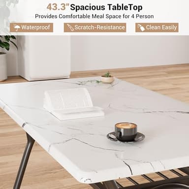 GarveeHome 5-Piece Dining Table Set for 4, Modern Kitchen Table with 4 Boucle Chairs, Rectangular Dining Table with Storage Shelf & Marble Tabletop, Beige Home Dining Furniture for Small Space - Image 4