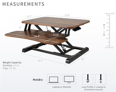 VIVO 26 inch Desk Converter, K Series, Height Adjustable Sit to Stand Riser, Dual Monitor and Laptop Workstation with Keyboard Tray, Rustic Vintage Brown Top, Black Frame, DESK-V026KN - Image 3