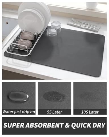 AMOAMI Dish Drying Mat for Kitchen Counter-Coffee Mat Bar Accessories, Hide Stain, Rubber Backed, Absorbent, Fit Under Coffee Maker, Espresso Machine, Pot, Dish Rack, 12"x19", Dark Grey - Image 3