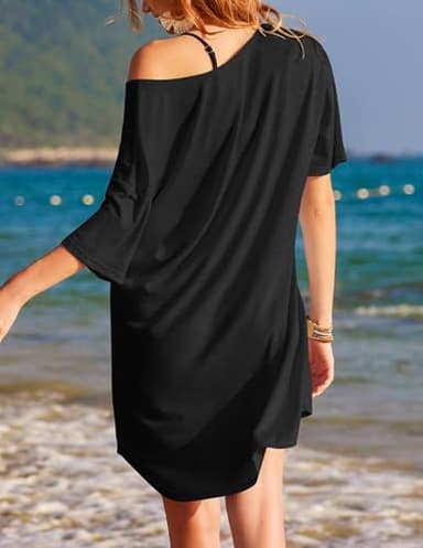 Ekouaer Womens Tshirt Nightgown Cotton V Neck Sleepshirts Comfy Casual Nightshirt for Women, Black, Medium - Image 5
