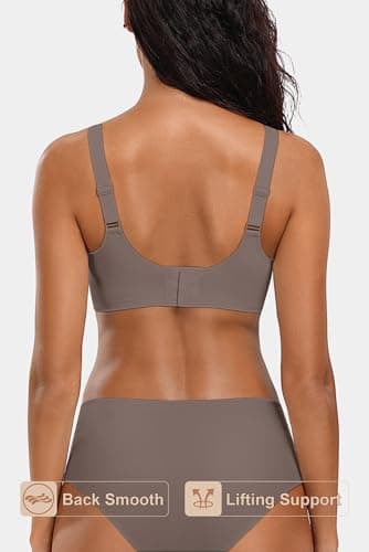 Vertvie Womens Seamless Bras No Underwire Supportive Wireless Push Up Full Coverage Bralette Comfort Scalloped T-Shirt Bra(Grey,X-Large) - Image 3