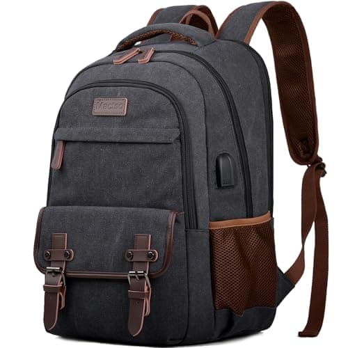 Mactso Canvas Travel Laptop Backpack for Men Women, Business Work Rucksack College Computer Bag Fits 17.3 Inch Notebook,Bookbag with USB Charging Port (Black, 17.3 Inch) - Image 1