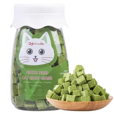 Dylan's cabin Cat Grass Teething Cube Treats - Natural Freeze Dried Edible Cat Chew Toy for Teeth Cleaning and Hairball Removal(80g) - Image 1
