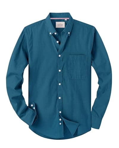 Alimens & Gentle Mens Solid Oxford Shirt Long Sleeve Dress Shirt Work Casual Button Down Shirts with Pocket Peacock Blue - Image 1