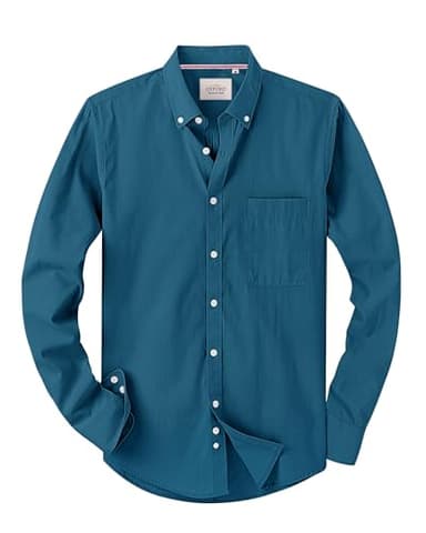 Alimens & Gentle Mens Solid Oxford Shirt Long Sleeve Dress Shirt Work Casual Button Down Shirts with Pocket Peacock Blue - Image 1