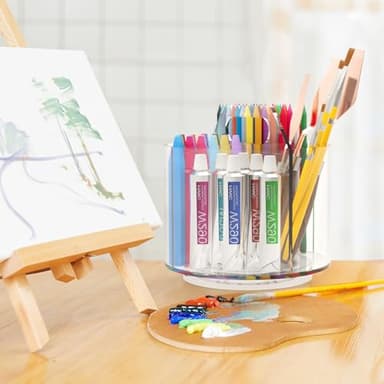 Absonic Pencil Holder for Kids, 360 Rotating Pen Holder for Desk Organizer and Storage, 4 Compartments Art Supply Marker Organizer, Acrylic Kids Desk Organizer for School Lazy Susan Organizer - Image 2