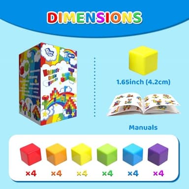 Magnetic Building Blocks, 1.65 inch Large Magnetic Stacking Cubes for Toddlers, Sensory & Montessori Toys for Boys & Girls 1 2 3 Years Old (24 PCS) - Image 7