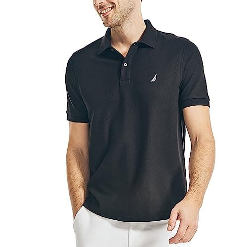 Nautica Men's Short Sleeve Solid Deck Polo Shirt, True Black, Large - Image 1