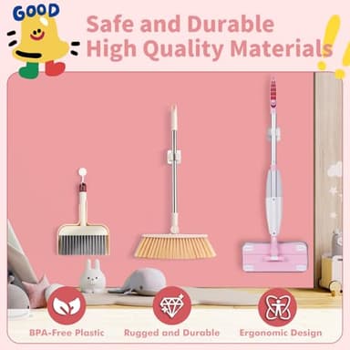 Lullulii Kids Spray Mop,Toddler Mop Cleaning Set, Real Working Mini Mop & Kids Broom Dustpan Set, Housekeeping Pretend Play Toy, Montessori Kid Cleaning Toy Set Includes Organizer Clip -Pink - Image 5