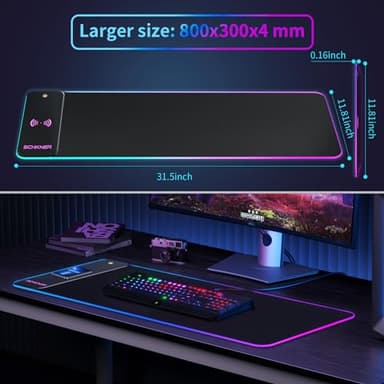 Schkner RGB Gaming Mouse Pad with Wireless Charging 15W, Large Desk Mat 800x300x4mm, 10 Light Modes Keyboard Pad with Non-Slip Rubber Base, Waterproof Mousepad for Gaming PC MacBook Laptop - Image 6