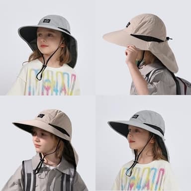 Outdoor Kids Sun Hat with Neck Flap UPF 50+ Qucik Dry Breathable Bucket Hats for Baby Boys Girls Safari Fishing Beach Hat Summer Adventure ArmyGreen Age 2-12 Years - Image 5