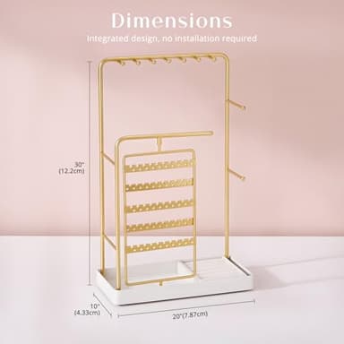 ProCase Jewelry Display Stand Holder, Jewelry Organizer and Storage with Velvet Ring Tray, Rotating Earring Display Bracelet Necklace Holder, Aesthetic Gifts Room Dorm Decor for Teen Girls -Gold - Image 7