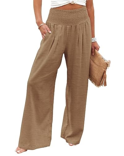 Angerella Women's Lounge Pants Casual Comfort High Waist Wide Leg Capri Palazzo Pants Solid Color Vacation Trousers with Pockets Camel M - Image 1