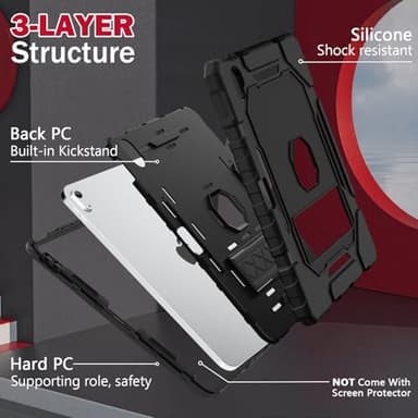ZoneFoker Case for iPad (A16) 11th/10th Generation 11/10.9 inch 2025/2022, Heavy Duty Military Grade Shockproof Rugged Cover with Pencil Holder/Stand for i Pad 11th / 10 th Gen (Black) - Image 6
