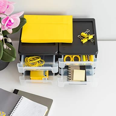 IRIS USA Plastic Stacking Desk Top 3-Drawer Storage Organizer, 4-Pack, for Makeup Vanity Nail Polish Bathroom Stationery Art Craft Supplies Kitchen Office Garage and Small Organization, Small, Black - Image 7