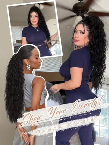 ORSUNCER Ponytail Extension Claw 30" Curly Pony Tail Clip in Hair Extensions Fluffy Natural Looking Synthetic Hairpiece for Women Black - Image 4