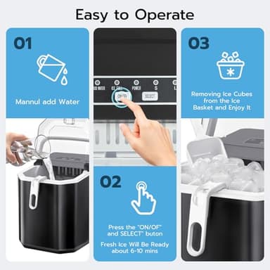 ZAFRO Countertop Ice Maker, 26Lbs/24H, 9 Bullet Cubes in 6 Mins, Self-Cleaning Portable Ice Machine with 2 Ice Sizes (S/L), Quiet Compact Design, Double Handles, for Home, Party, RV, Camping, Black - Image 6