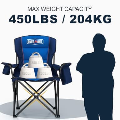 Overmont Oversized Folding Camping Chair - 450lbs Support with Padded Cushion Cooler Pockets - Heavy Duty Collapsible Chairs for Sports Garden Beach Fishing Blue - Image 6