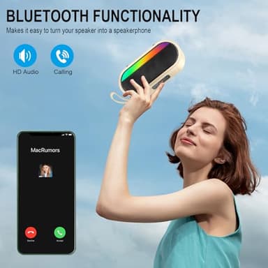 Dyurwa Portable Bluetooth Speaker with LED Lights Punchy Bass Wireless Speaker 10H Playtime Built-in Mic Bluetooth 5.3 IP6 Waterproof for Party/Outdoor White - Image 3