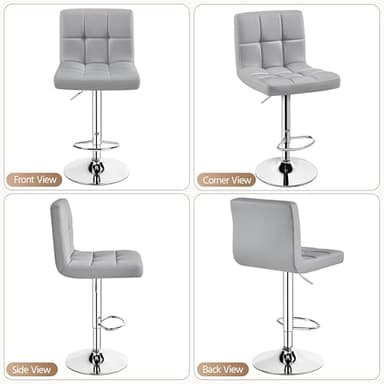 Yaheetech Bar Stools Set of 4, PU Leather Adjustable Barstools, Modern Counter Stools with Back and Footrest, Counter Height Barstools for Bar, Kitchen, Dining Room, Light Gray - Image 5