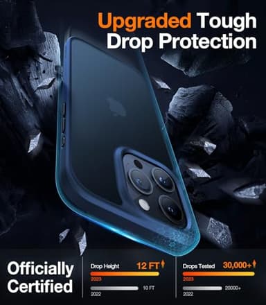 TORRAS Shockproof for iPhone 15 Pro Max Case Blue, [12FT Military Grade Drop Tested] Translucent Slim Protective Matte Hard Back Phone Case for 15 Pro Max 5G Guardian, Navy Blue Titanium - Image 3