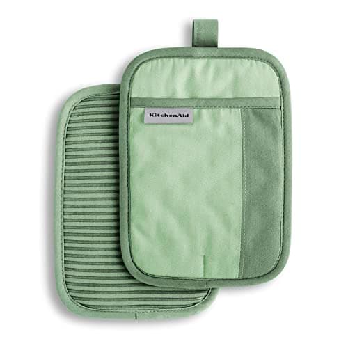 KitchenAid Beacon Two-Tone Non-Slip Pot Holder Set, Pistachio/Graphite Green, 7"x10", 2 Piece - Image 1