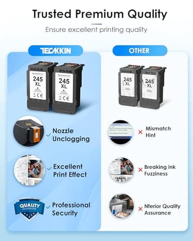 TECKKIN 245XL Black Ink Cartridge High Capacity for Canon 245XL Black Ink PG-245 XL Compatible to Canon Pixma MX490 MX492 MG2522 MG3022 MG2520 TS3100 TS3122 TS3300 TS3322 TR4522 Printer(2 Black Pack) - Image 6