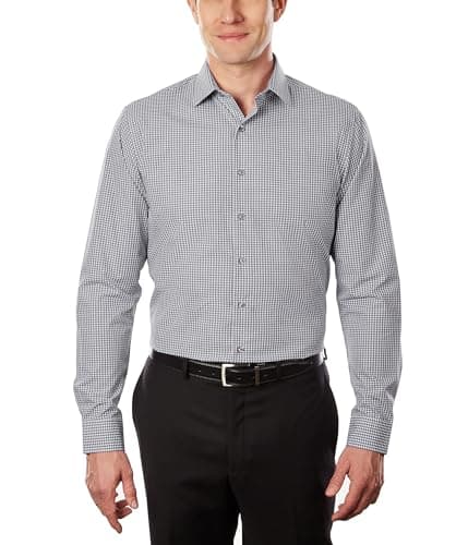 Unlisted by Kenneth Cole mens Slim Fit Checks and Stripes (Patterned) Dress Shirt, Grey, 17 -17.5 Neck 32 -33 Sleeve X-Large US - Image 1