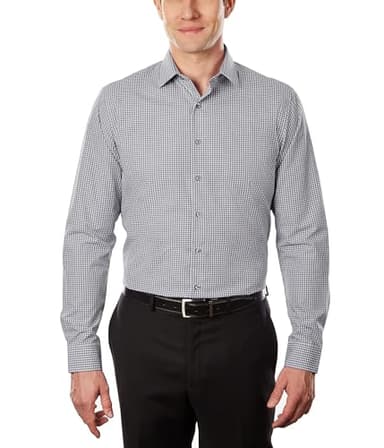 Unlisted by Kenneth Cole mens Slim Fit Checks and Stripes (Patterned) Dress Shirt, Grey, 17 -17.5 Neck 32 -33 Sleeve X-Large US - Image 1