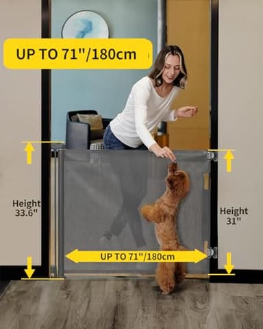 Retractable Baby Gate,Mesh Baby Gate or Mesh Dog Gate,33" Tall,Extends up to 71" Wide,Child Safety Gate for Doorways,Stairs,Hallways,Indoor/Outdoor(Grey,33"x71") - Image 2