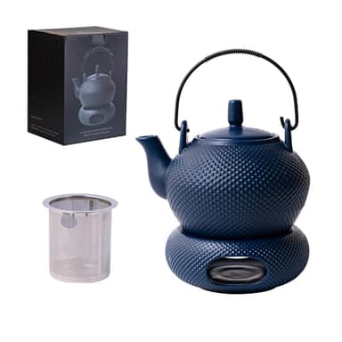 TEATALK Ceramic Teapot with Warmer: 27 oz Large Tea Pot with Infuser for Loose Tea, Blue Teapot with Strainer - Image 8