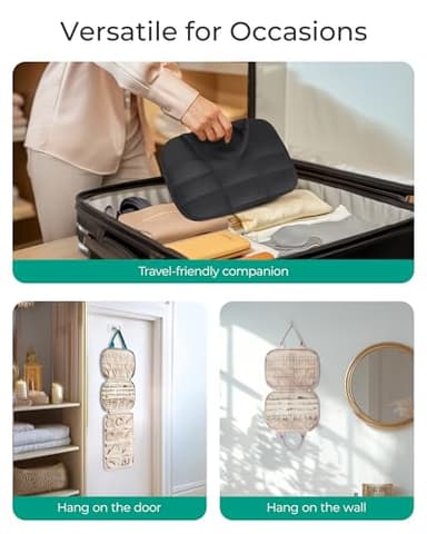 BAGSMART Travel Jewelry Case, Hanging Jewelry Organizer with Zipper Pockets, Large Capacity Puffy Jewelry Roll for Earrings, Necklaces, Rings on Closet, Wall, Door, Portable Travel Essentials, Pink - Image 7