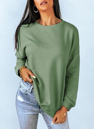 Dokotoo Womens Casual Oversized Long Sleeve Round Neck Sweatshirt Side Split Loose Fit Solid Basic Pullover Tunic Shirts Tops Ladies Sweatshirts for Women 2025 Fashion Fall Spinach Green XLarge - Image 3