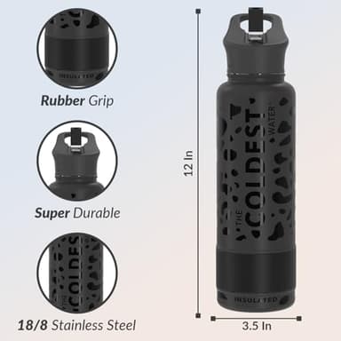 Coldest Insulated Water Bottle with Straw Lid - Stainless Steel Metal Insulated Bottle for Men & Women (Black Leopard, 40 oz) - Image 3