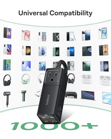 Baseus Charging Station 67W, 5 in 1 Detachable Travel Power Strip USB C Fast Charger, 5ft Flat Extension Cord with 2 AC Outlets, Portable Charger for MacBook Pro, iPhone, Cruise Travel Essentials - Image 7
