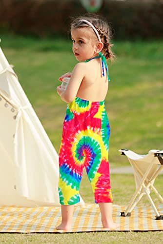 RAISEVERN Toddler Tie Dye Rompers For Girls Baby Jumpsuits Kid Girl Clothes Jumpers Sleeveless Halter Overalls With Pocket Travel Party Outfit Size 1T 2T - Image 5
