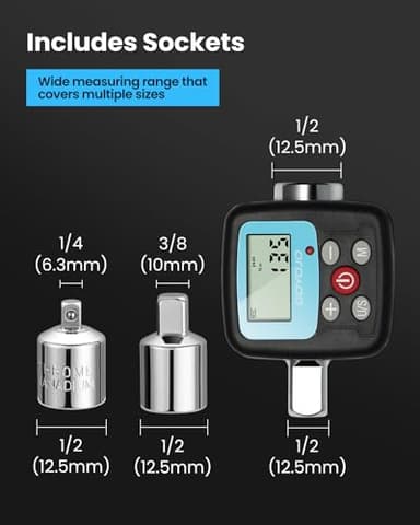 GOYOJO Digital Torque Wrench Adapter, 6-200Nm (4.4-147.5 ft-lb) Precision Torque Converter with LCD Display, 1/2", 1/4", 3/8" Adapters for Automotive Repairs, Power Tools, and Heavy-Duty DIY Projects - Image 4