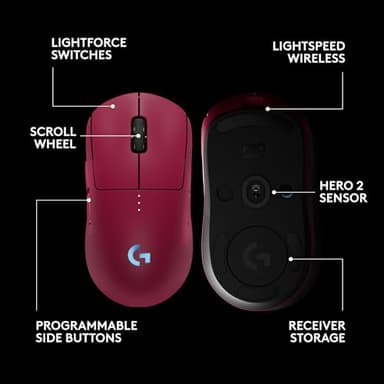 Logitech G PRO 2 Lightspeed Wireless Gaming Mouse, Right- or Left-Handed Mouse with up to 4 Customizable and Switchable Magnetic Side Buttons, 44K DPI Sensor, USB-C Charging, for PC/Mac - Magenta - Image 6